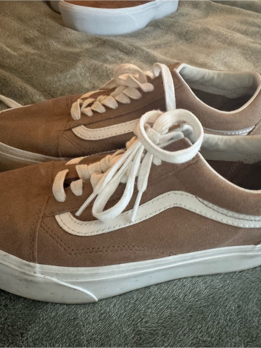 Vans Tan Suede Platform Sneakers with White Stripe - Picture 3 of 3
